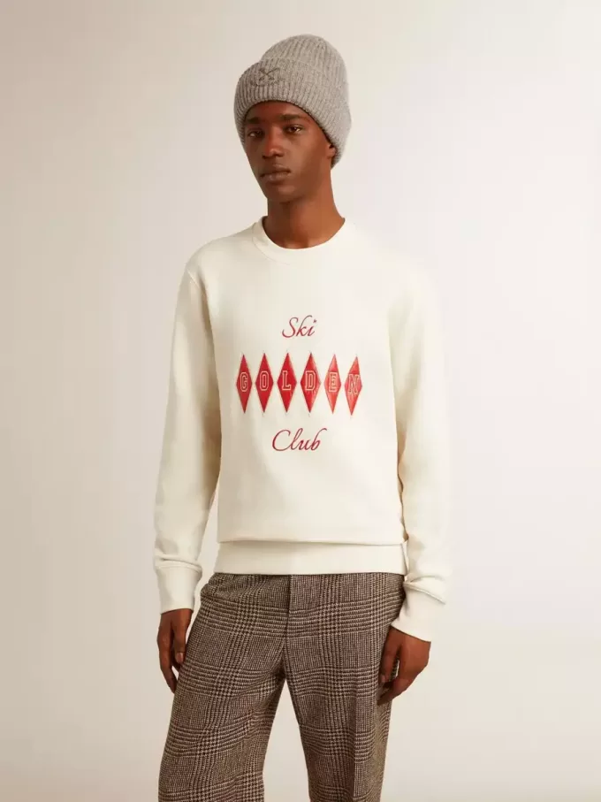 Herren-Sweatshirt aus Baumwolle mit Rundhalsausschnitt und gesticktem Schriftzug