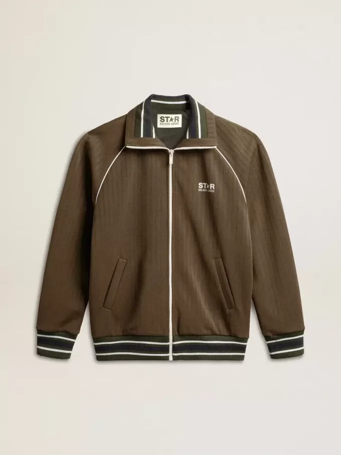 Herren-Sweatshirt in Militärgrün mit Reißverschluss und weißem Logo