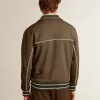 Herren-Sweatshirt in Militärgrün mit Reißverschluss und weißem Logo