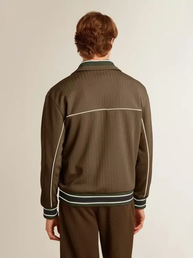 Herren-Sweatshirt in Militärgrün mit Reißverschluss und weißem Logo