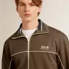 Herren-Sweatshirt in Militärgrün mit Reißverschluss und weißem Logo