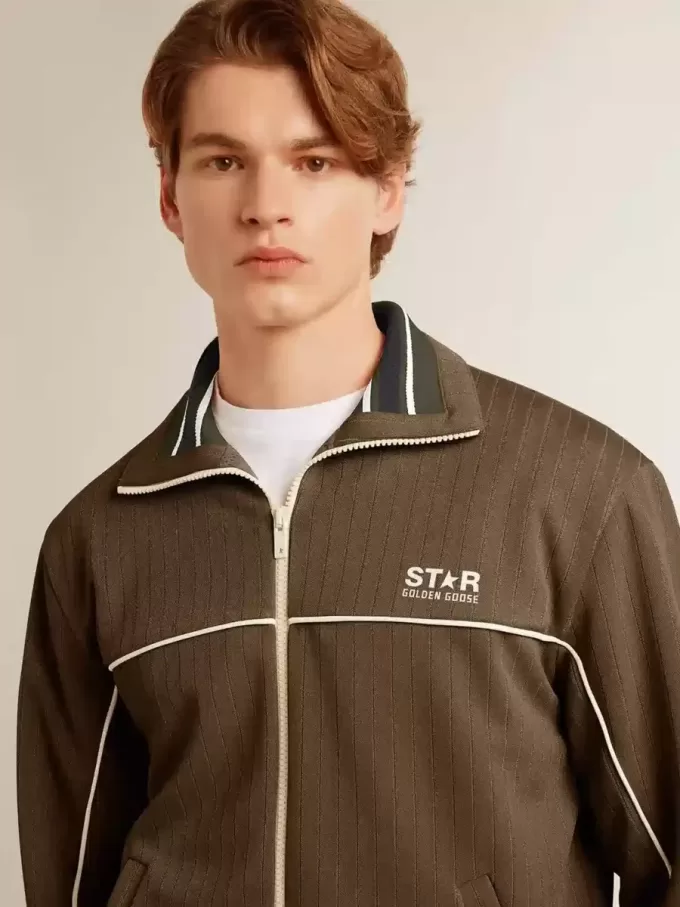 Herren-Sweatshirt in Militärgrün mit Reißverschluss und weißem Logo