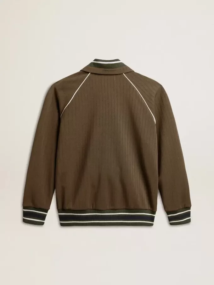 Herren-Sweatshirt in Militärgrün mit Reißverschluss und weißem Logo