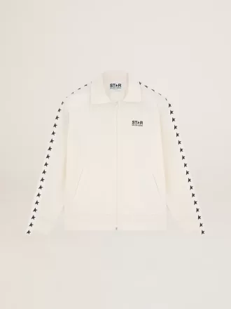 Herren-Sweatshirt in Papyrusweiß mit Reißverschluss und schwarzen Sternen