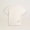 Herren-T-Shirt aus altweißer Baumwolle mit Print und Stickerei