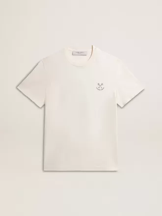Herren-T-Shirt aus Baumwolle in Altweiß mit Aufdruck auf der Brust