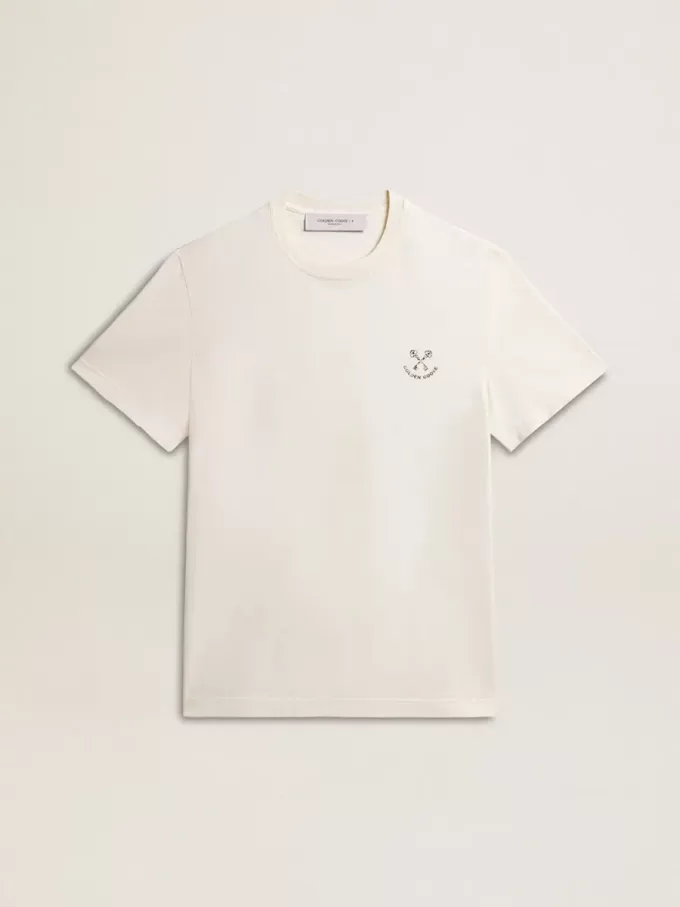 Herren-T-Shirt aus Baumwolle in Altweiß mit Aufdruck auf der Brust