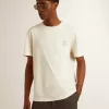 Herren-T-Shirt aus Baumwolle in Altweiß mit Aufdruck auf der Brust