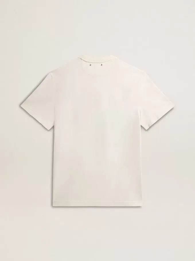 Herren-T-Shirt aus Baumwolle in Altweiß mit Aufdruck auf der Brust