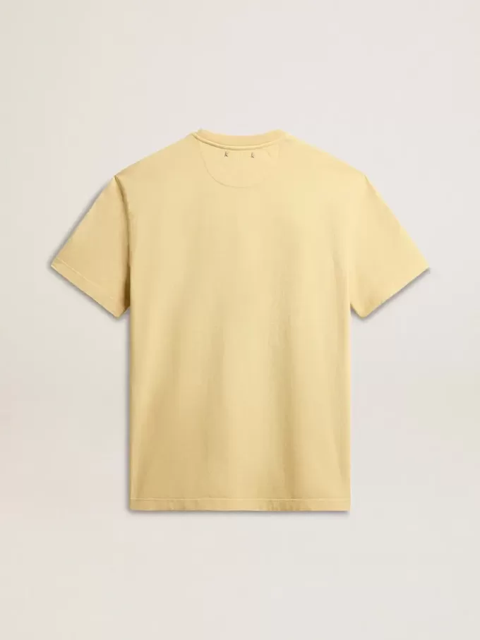 Herren-T-Shirt aus Baumwolle in Hellgelb mit verblasstem Schriftzug
