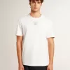 Herren-T-Shirt aus weißer Baumwolle mit schwarzer Aufschrift
