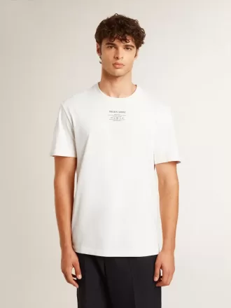 Herren-T-Shirt aus weißer Baumwolle mit schwarzer Aufschrift