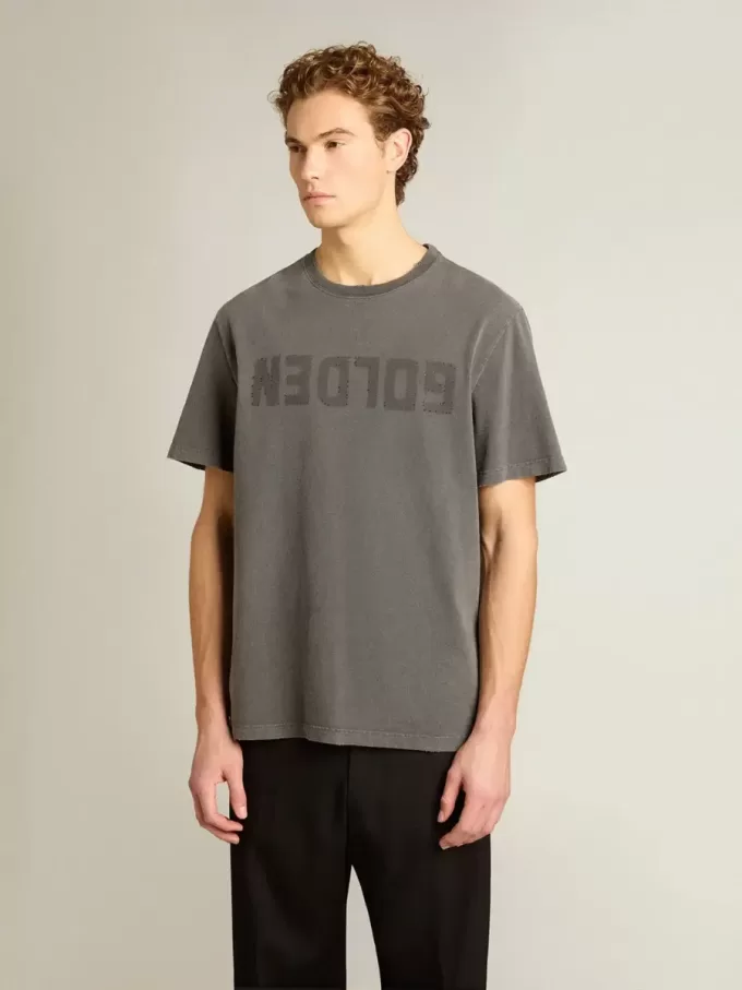 Herren-T-Shirt in Anthrazitgrau mit Distressed-Effekt