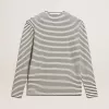 Herren-T-Shirt mit weißen und blauen Streifen und Stickerei auf der Vorderseite