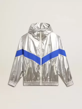 Herren-Windjacke aus silbernem Funktionsmaterial