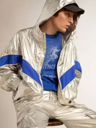 Herren-Windjacke aus silbernem Funktionsmaterial