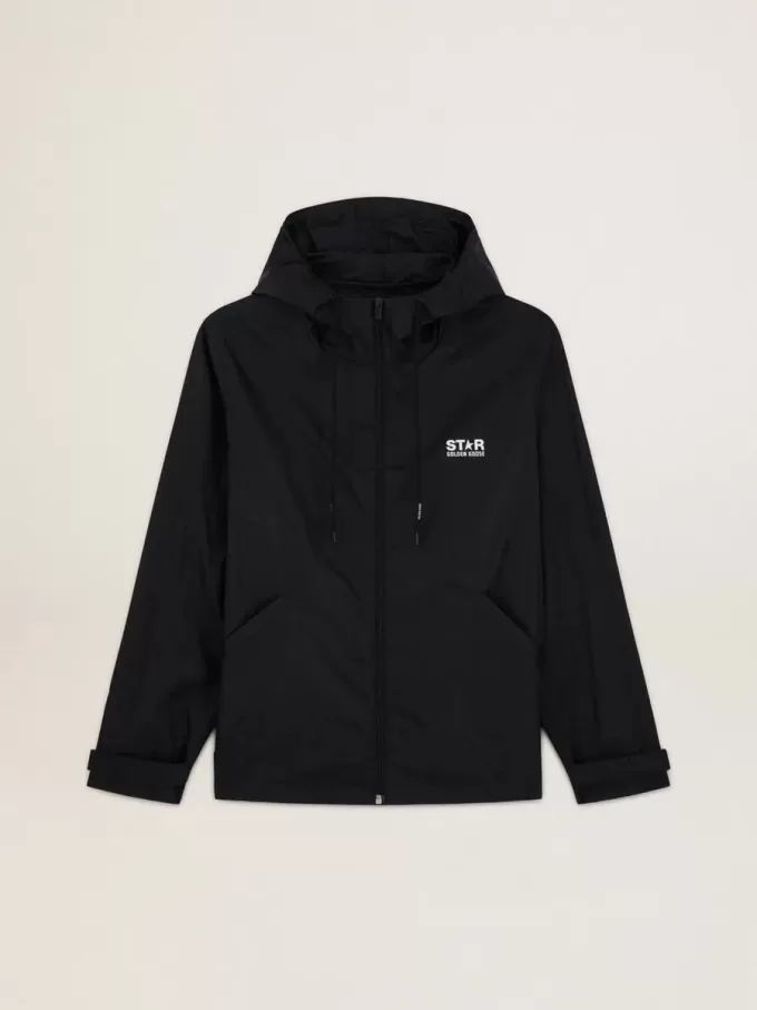 Herren-Windjacke mit kontrastierendem weißem Logo und Stern