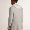 Herren-Zweireiherjacke aus grauer Seide und Chevron-Wolle