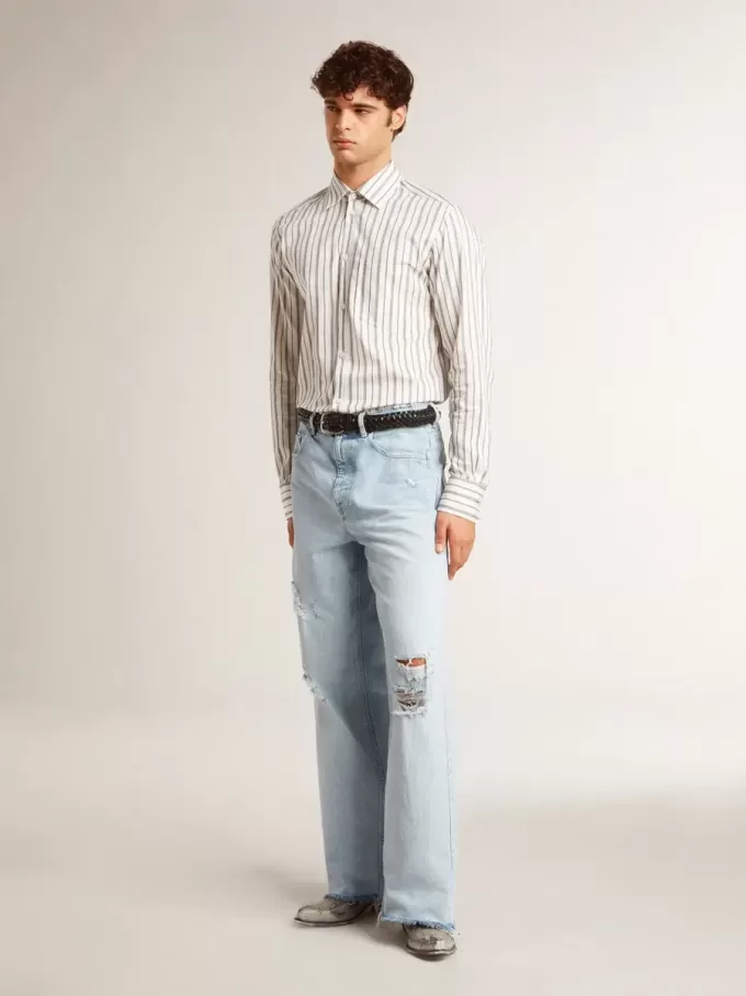 Herrenhose aus Denim mit Used-Effekt