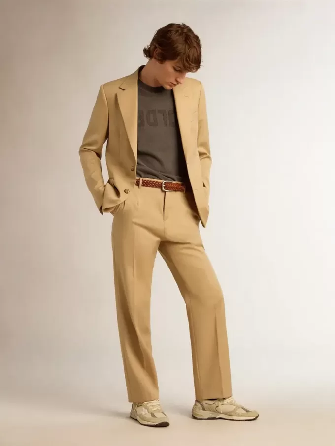 Herrenhose aus Wollgabardine in Sand