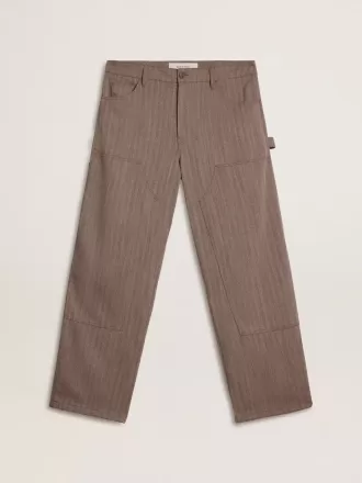 Herrenhose aus Wollmischung in Hellbraun mit Mikro-Chevron-Muster