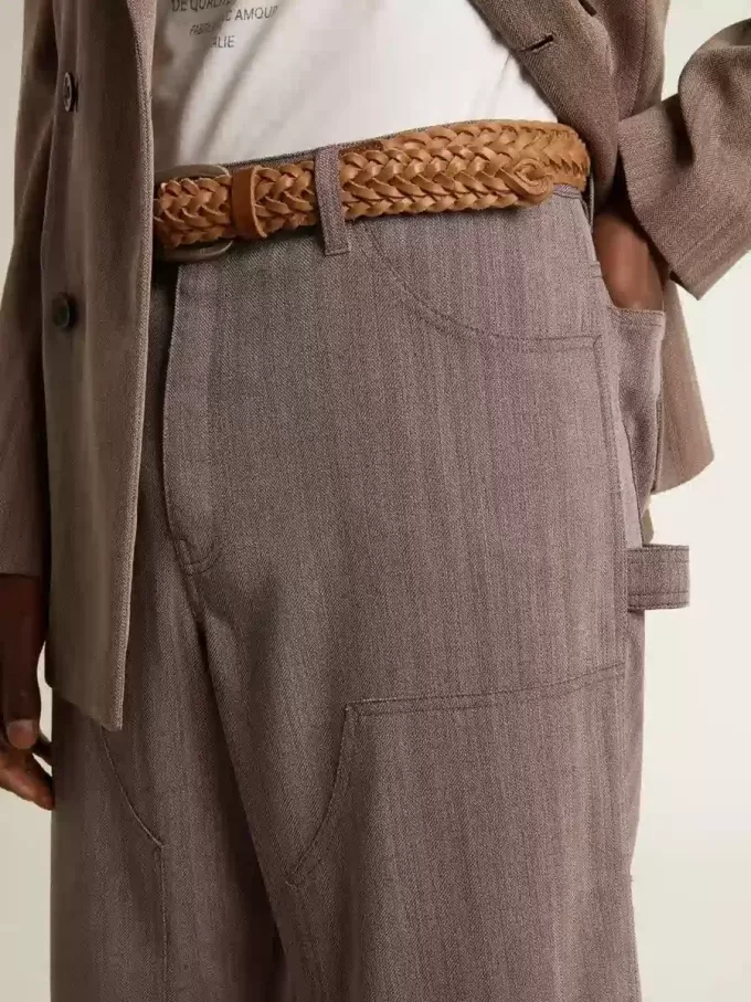 Herrenhose aus Wollmischung in Hellbraun mit Mikro-Chevron-Muster