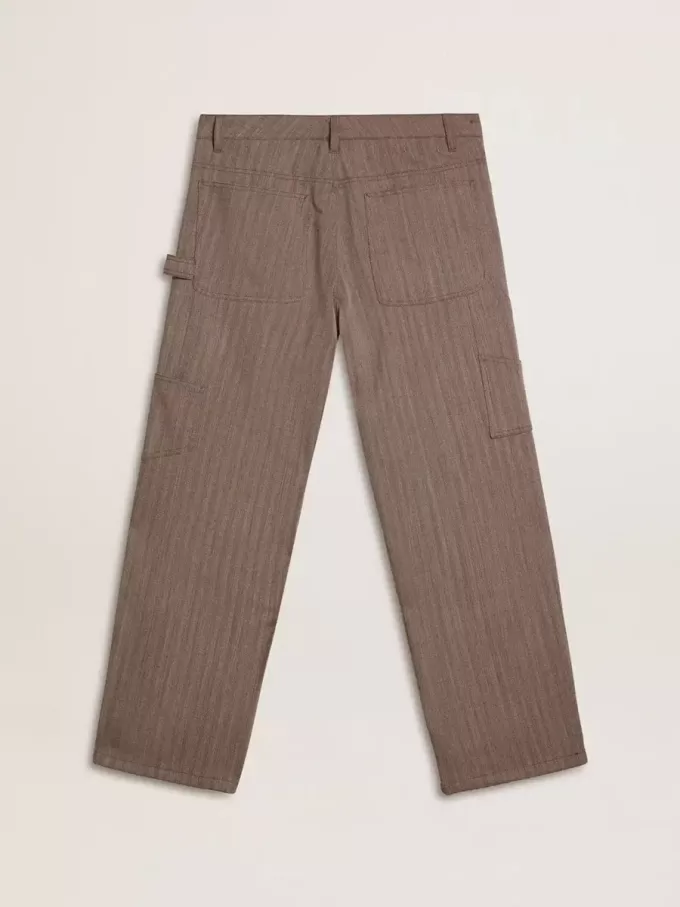 Herrenhose aus Wollmischung in Hellbraun mit Mikro-Chevron-Muster