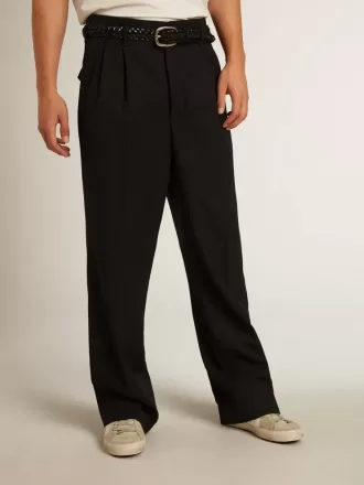 Herrenhose mit weitem Bein aus dunkelblauer Wolle