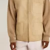 Herrenjacke aus travertinfarbenem Nubukleder mit Ärmeln und Rücken aus Wollmischung