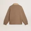 Herrenjacke aus travertinfarbenem Nubukleder mit Ärmeln und Rücken aus Wollmischung