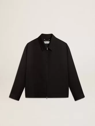 Herrenjacke mit Reißverschluss aus schwarzer Wollgabardine