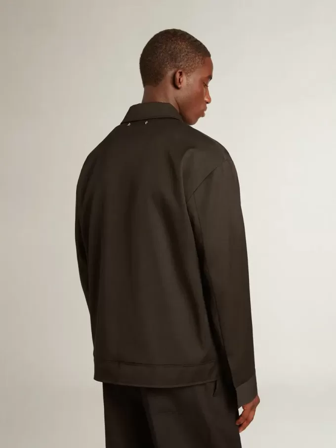 Herrenjacke mit Reißverschluss aus schwarzer Wollgabardine