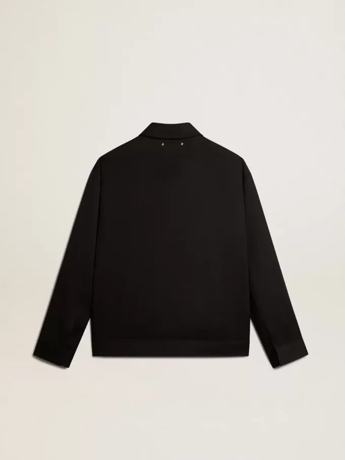 Herrenjacke mit Reißverschluss aus schwarzer Wollgabardine