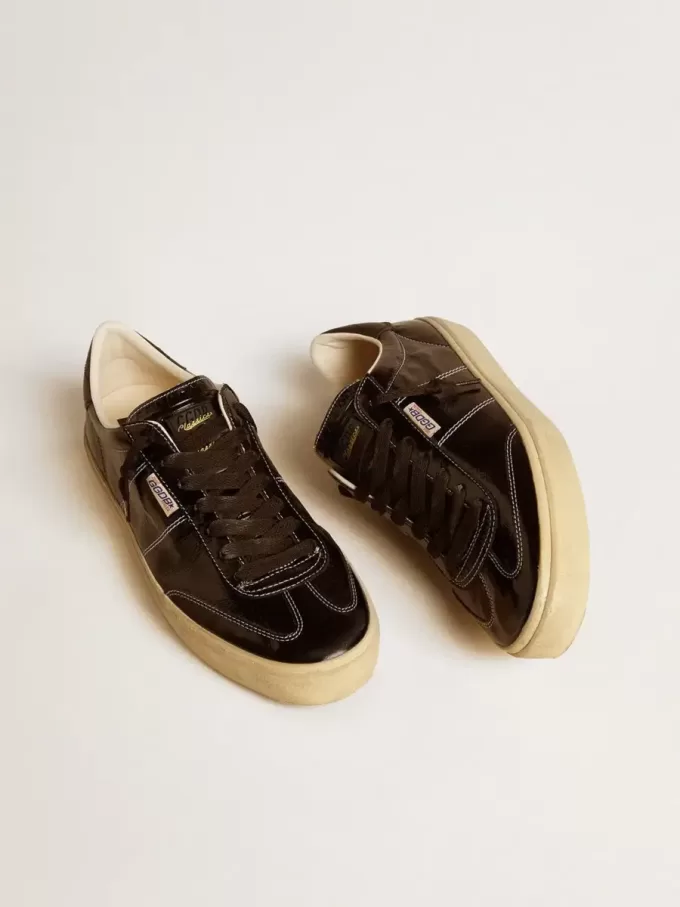 Herrenmodell Soul Star aus schwarzem Lackleder mit Fersenlasche aus schwarzem Leder