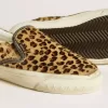 Herrenmodell VCE Penstar aus Ponyfell mit Leopardenmuster und schwarzer Lederkappe an der Ferse