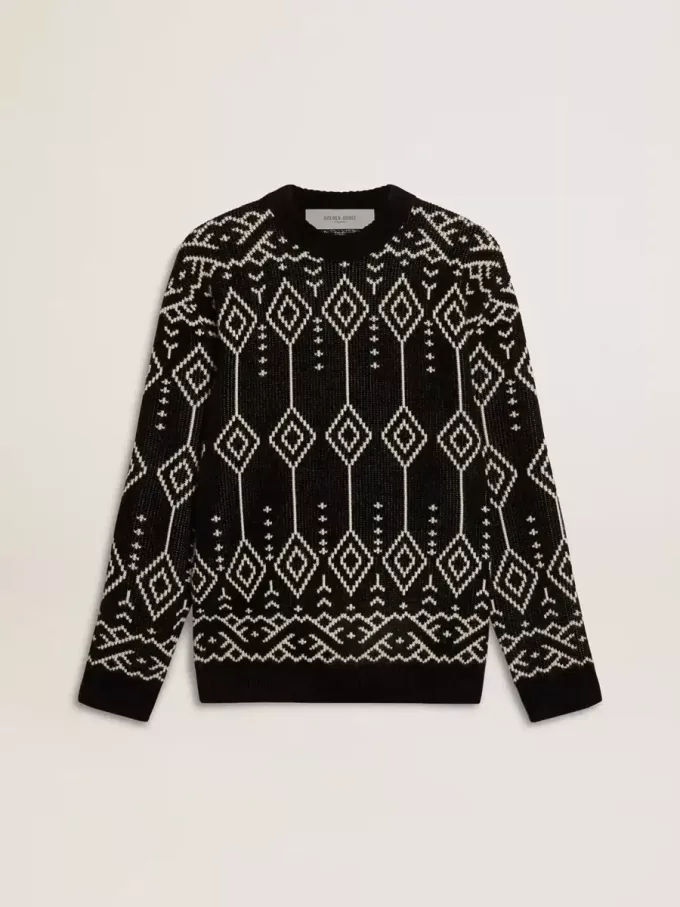 Herrenpullover aus Wollmischung mit Rundhalsausschnitt und Jacquard-Argyle-Muster