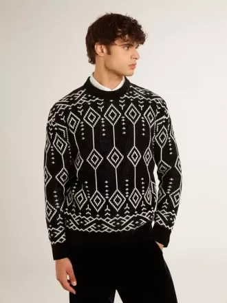 Herrenpullover aus Wollmischung mit Rundhalsausschnitt und Jacquard-Argyle-Muster