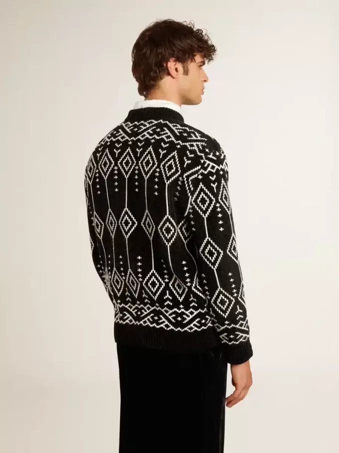 Herrenpullover aus Wollmischung mit Rundhalsausschnitt und Jacquard-Argyle-Muster