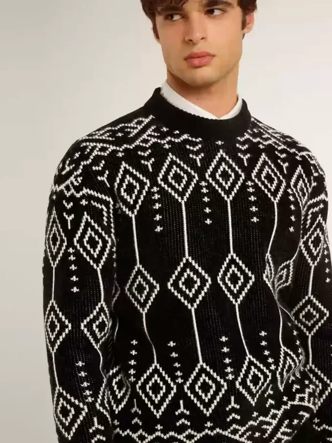 Herrenpullover aus Wollmischung mit Rundhalsausschnitt und Jacquard-Argyle-Muster