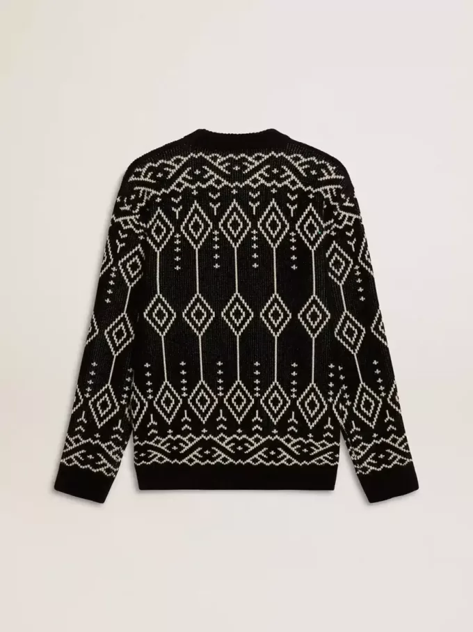 Herrenpullover aus Wollmischung mit Rundhalsausschnitt und Jacquard-Argyle-Muster