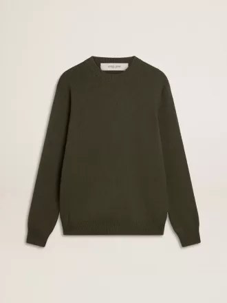 Herrenpullover in Militärgrün mit Rundhalsausschnitt und „Golden”-Schriftzug auf der Rückseite