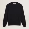 Herrenpullover mit Rundhalsausschnitt aus dunkelblauer Baumwolle mit Logo