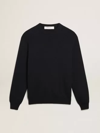 Herrenpullover mit Rundhalsausschnitt aus dunkelblauer Baumwolle mit Logo