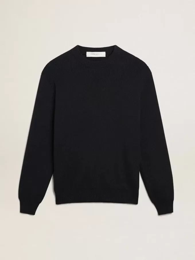 Herrenpullover mit Rundhalsausschnitt aus dunkelblauer Baumwolle mit Logo