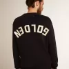 Herrenpullover mit Rundhalsausschnitt aus dunkelblauer Baumwolle mit Logo