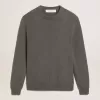 Herrenpullover mit Rundhalsausschnitt aus dunkelgrauer Baumwolle mit Logo auf der Rückseite