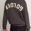 Herrenpullover mit Rundhalsausschnitt aus dunkelgrauer Baumwolle mit Logo auf der Rückseite