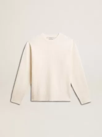 Herrenpullover mit Rundhalsausschnitt aus getrennter Wolle in Used-Weiß