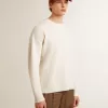 Herrenpullover mit Rundhalsausschnitt aus getrennter Wolle in Used-Weiß