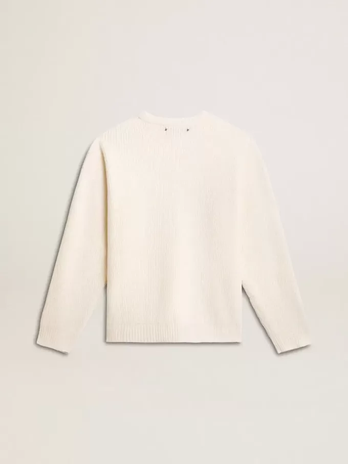 Herrenpullover mit Rundhalsausschnitt aus getrennter Wolle in Used-Weiß